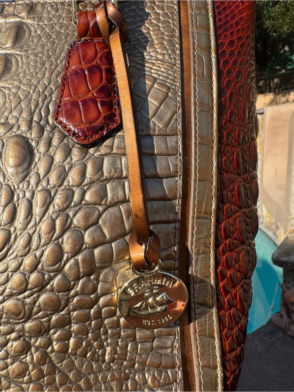 Brahmin Small Irene Rose Gold Provence Croc Leather Satchel GUC - Picture 4 of 16